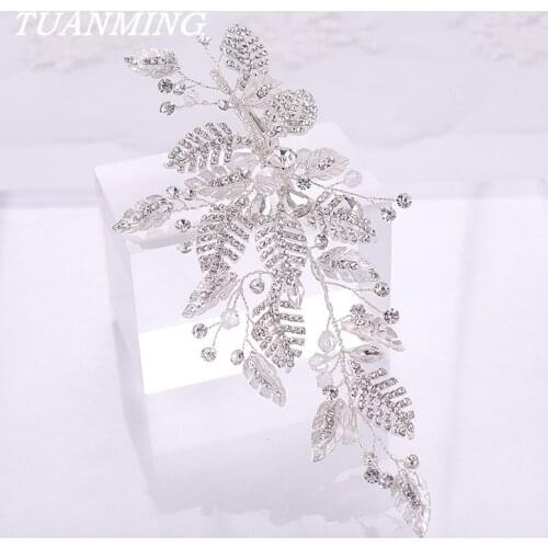 Silver Color Rhinestone Leaf Hair Clips For Women Crystal Bridal Headpieces Hairpin Hair Accessories For Women Wedding Hairgrips