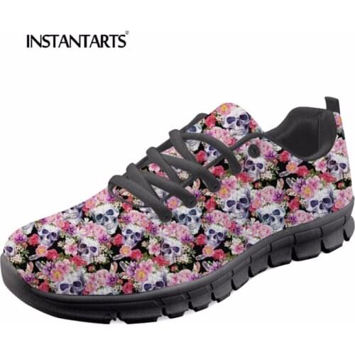 INSTANTARTS Radiologists Skull Women Breathable Summer Autumn Sneakers Sugar Skull Candy Pattern Student Comfort Lace Up Flats