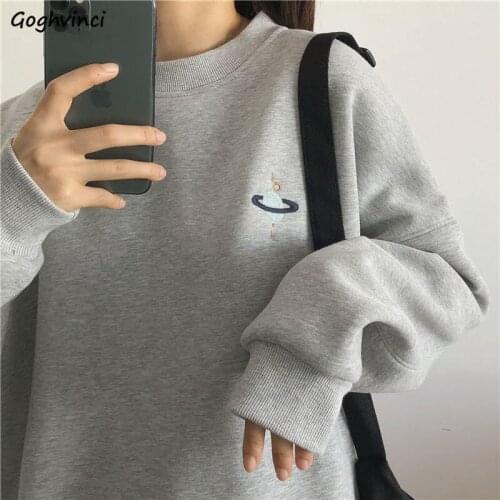 Women No Hat Hoodies O-neck Couple Plus Velvet Streetwear Loose Comfortable Fashion All-match Korean Style New Full Sleeve Cozy