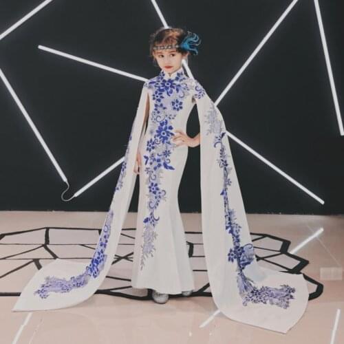 High-end Gatsby Gown Girls Mermaid Evening Dress Cloak Embroidery Catwalk Dresses For Girls Robe De Soiree Kaftan Vestidos L70