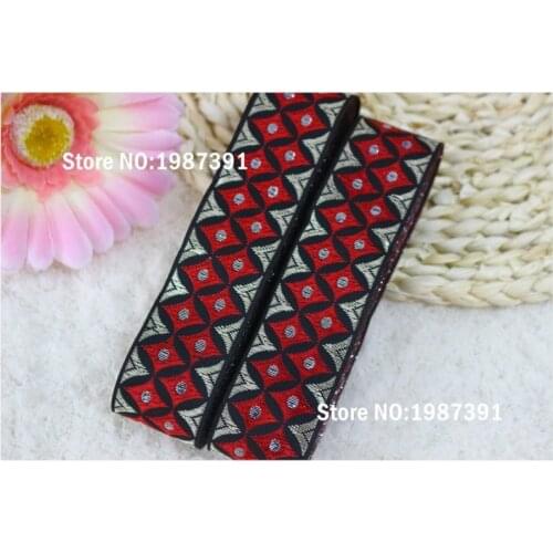10yards/lots Woven Jacquard Ribbon 3.3cm red dots Geometric pattern LS-4671