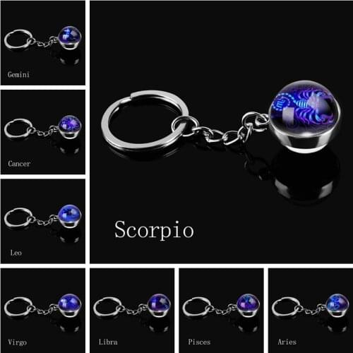 12 Zodiac Signs Keychain Aquarius Pisces Aries Taurus Gemini Cancer Leo Virgo Libra Scorpio Constellation Glass Ball Keychain