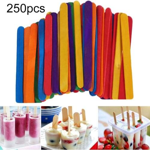 250Pcs Multicolor Ice Cream Sticks Wooden Ice Cream Stick DIY Craft Homemade Ice Cream Sticks Ice Cream Making Tools Reusable