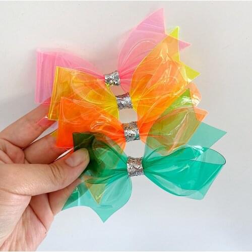 30 Pcs/Lot,New PVC Hairbows Hairclips Mini Bow With Clips Glossy Bows Knotted Waterproof Hairbow Girls Kids Summer Headwear