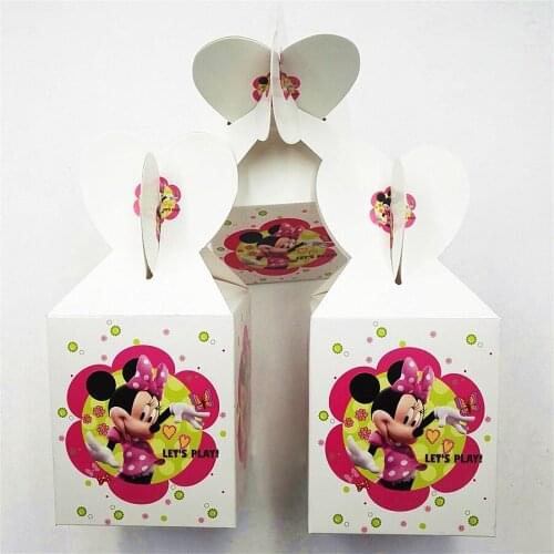 6pcsset Minnie Mouse Paper candy Box Cartoon Happy Birthday Decoration Theme Party Supply Festival Kids Girl Pink