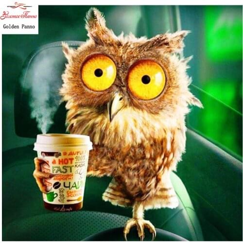 DIY 5D Full Diamonds Embroidery owl drink tea diamond Square 3D Cross Stitch Kits Diamond Mosaic Home Decoration
