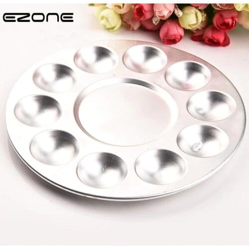 EZONE 10-Hole Aluminum Circular Palette Art Paint Drawing Tray Color Palettes For Oil Watercolour Painting Pallet Office Supply