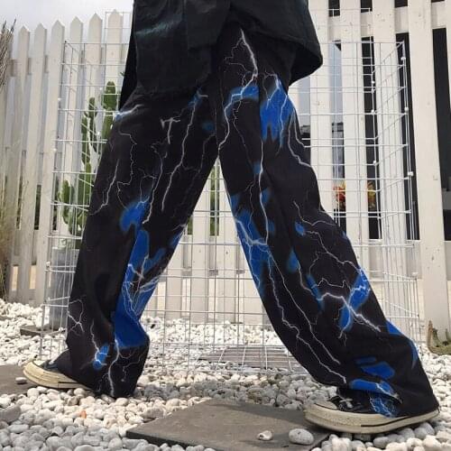 INS Harajuku dark street retro lightning casual pants loose wild wide-leg pants trousers tide