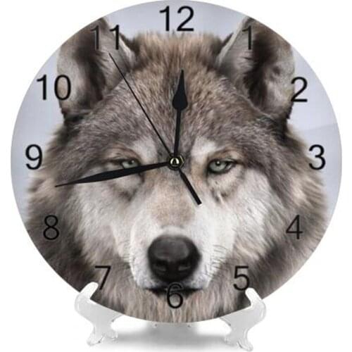 Wolf Pattern Wall Decor Clocks Numeral Digital Dial Mute No Ticking Sound Battery Operated Clock for Childrens Playroom Bedroom