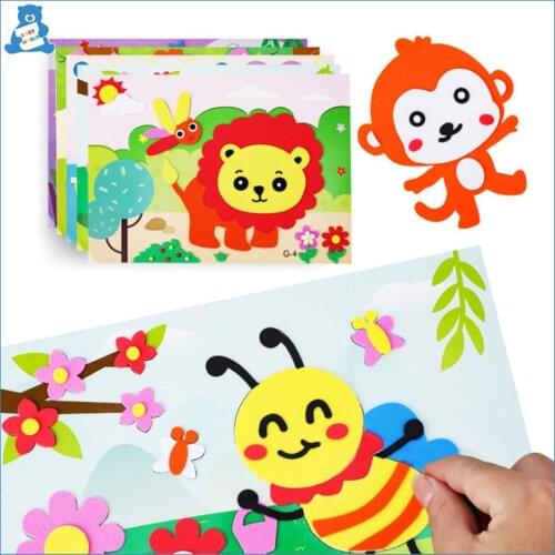 Kids DIY Stickers Puzzle Games Handmade Sponge Patch 3D EVA Foam Sticker Cartoon Animal Drawing Board Learning Education Toys