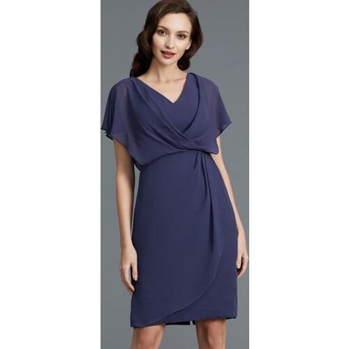 Elegant Mother of The Bride Dresses Chiffon V-Neck Wedding Party Gowns Short Sleeves Knee-Length Mother Dresses for Wedding