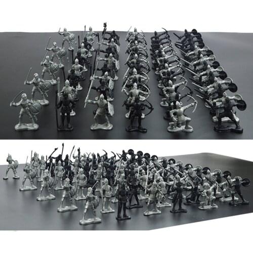 60pcs/pack Knight Free Standing Children Gift Military Figures Model Medieval War Attack Kids Toy Static Durable Ancient Soldier