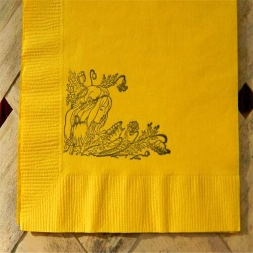 Custom Cocktail Napkins Art Nouveau Lavender Wedding 3 Ply Paper Beverage Girl and Poppies Floral Birthday Party Baby Shower