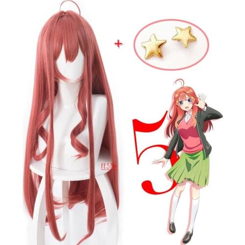 Anime The Quintessential Quintuplets Nakano Itsuki Cosplay Long Wig Star Hairpins Synthetic Hair + Free Wig Cap Party Role Play