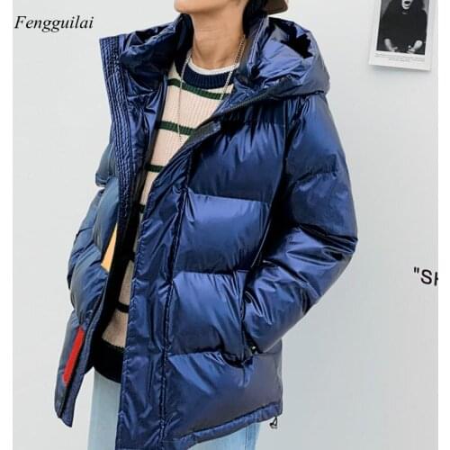 Silver Shiny Mens Winter Coat Fashion Hooded Warm Thicken Blue Cotton Padded Puffer Jacket Men 2020 New Parka