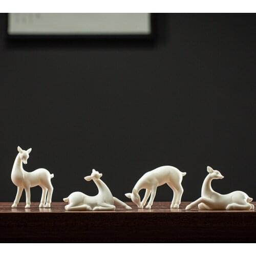 Mini Small Number Ceramic Ornament Animal Deer Ceramic Whiteware Handicraft Zen Flower Pot Gardening Tea Pet Mini Tea Set