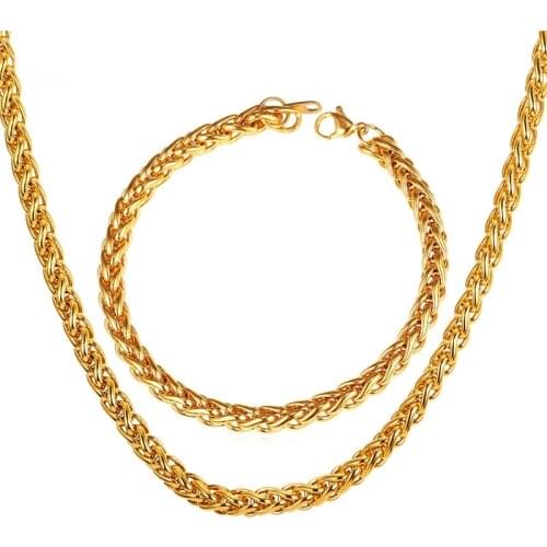 Collare Chain For Men Gold/Black Gun Color Link Chain Stainless Steel Bracelet Necklace Set Wholesale Men Jewelry S223