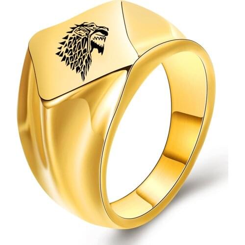 HNSP Punk Animal Wolf Dog Seal Stainless Steel Black Ring For Men Male Boy Gift