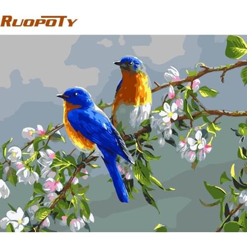 RUOPOTY Frame Blue Birds DIY Painting By Numbers Modern Wall Art Picture Paint By Numbers Kits For Home Decor Arts Box Gift