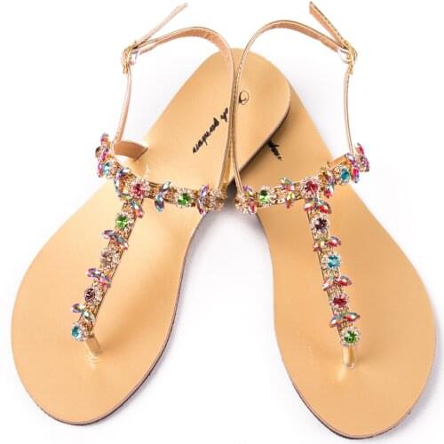 2020 NEW Women`s summer bohemia diamond sandals women beach shining rhinestones boho shoes T-strap thong flip flops comfortable