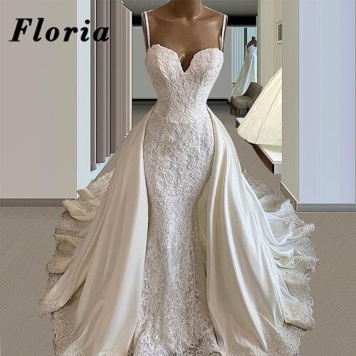 Charming Backless Beading Wedding Dresses Detachable Skirt Robes Couture Dubai Lace Appliques Bridal Gowns Bride Dress Arabic