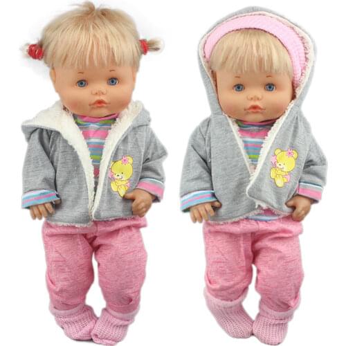 Lovely Winter clothes set suit Fit 41cm Doll Nenuco Purple Long Sleeves T-shirt Purple Dots Pants With Hat