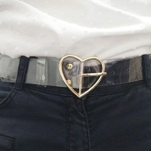 New Fashion Women Transparent Belts Heart Round Metal Pin Buckle Female Clear Waist Belt Jeans Dress Decoration Waistbands