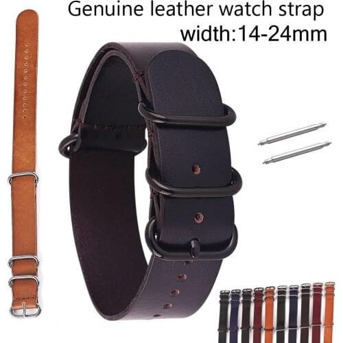 ZULU Genuine Leather Watch Band Nato Watch Strap Brown Coffee Watchband Wistband Pulseira 14mm 16mm 18mm 20mm 22mm 24mm