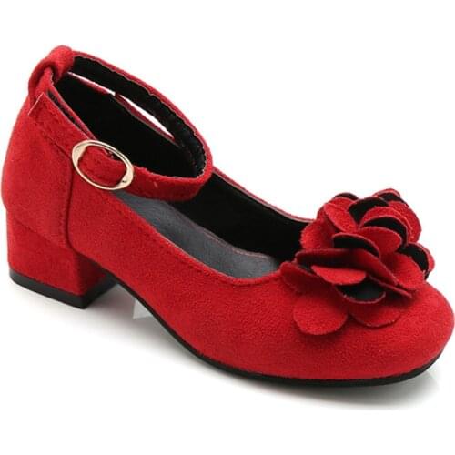 Pink Red Black Big Children High Heeled Leather Shoes For Kids Girls Flower Wedding and Party Princess Dress Shoes New 2020