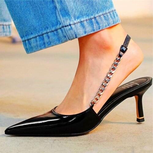 Sexy Party Pumps Womens Leather Pointed Toe Sandal Slingback Kitten Heel Wedding Shoes Nightclub 34 35 36 37 38 39 40