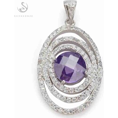 SHUNXUNZE Luxury Engagement Wedding pendant women Jewelry & Accessories dropshipping Purple Cubic Zirconia Rhodium Plated R3263