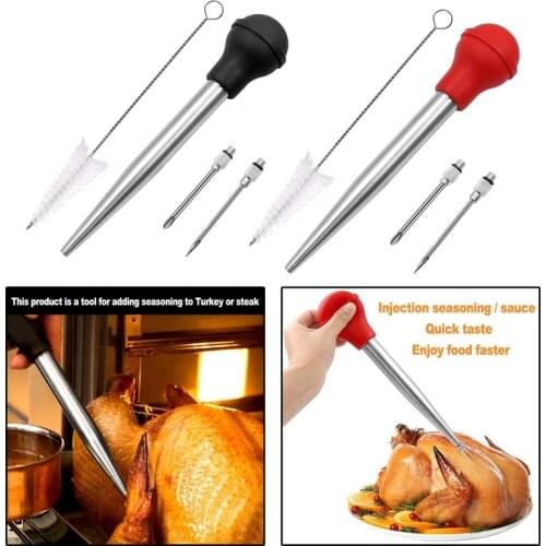 Silicone Seasoning Barbecue Tool Pump Head with Cleaning Heat resistant Brush Tool Pipette Cooking Sauce Oil Tube kitchen tools