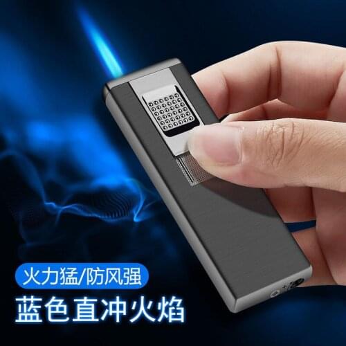 Thin Direct Impact Inflatable Lighters Creative Personality Windproof Metal Blue Flame Mens Lighters