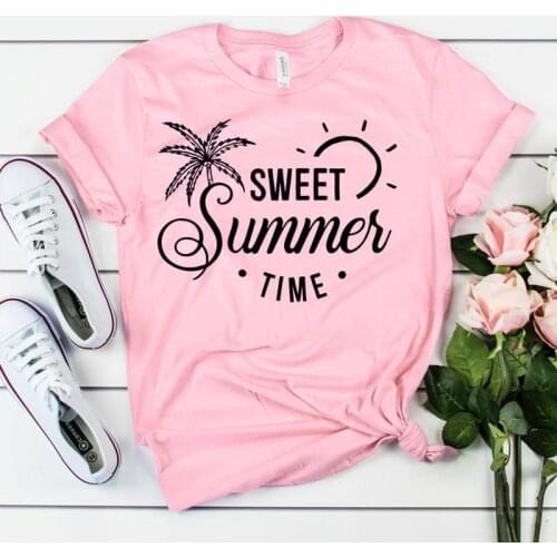 Tops Casual Crewneck Holiday Letter Printed Tshirt Sweet Summer Time T-shirts New Fashion Women Graphic Vacay Beach Tees