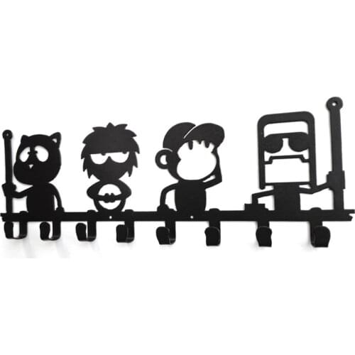 Coat Rack Four Man on Swing Metal Iron Home Furnishing Creative Cartoon Clothes Hanging Wall Decoration Clothes Holder