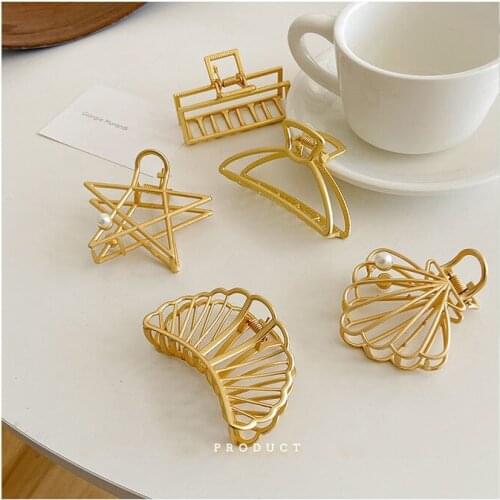 New Hot Sale Korea Japanese Gold Metal Crab Claws Hair Clip for Girl Barrette Star Fan Hairpin Lady Femal Accessories