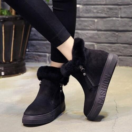 Womens Winter Ankle Boots Female Zipper Flock Platform Snow Boot Ladies Plush Sneakers Casual Flat Shoes Woman Footwear Nice
