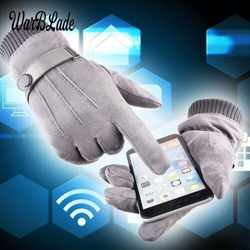 WarBLade Winter Men Warm Cashmere Three Mittens Double thick Plush Wrist Women Touch Screen Driving Gloves Handschoenen 2018