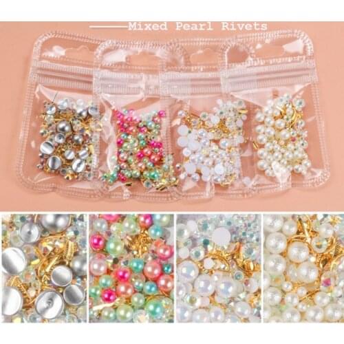 1 Package Pearl Mixed Metal Rivets Chains Heart Bow Stars and moon 3d Golden Metallic DIY Manicure Nail Art Decorations