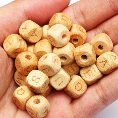 20pcs/pack 10mm 12mm Natural Beech Wood Letter Beads Square Cube Alphabet Loose Spacer Beads For Jewelry Making Diy Accessories