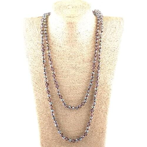 Free Shipping Fashion 5X8 Crystal Glass Long Knotted Necklaces