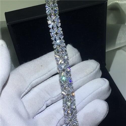 Vecalon Handmade Flower shape Bracelet AAAAA Cubic Zirconia White gold filled Party wedding Bracelets for women Luxury Jewelry