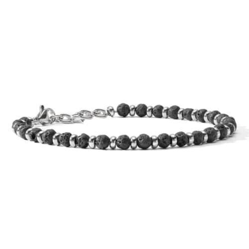 Runda Summer 2020 Natural Beaded Bracelet Lava Volcanic Stone Men Stainless Steel Jewellery