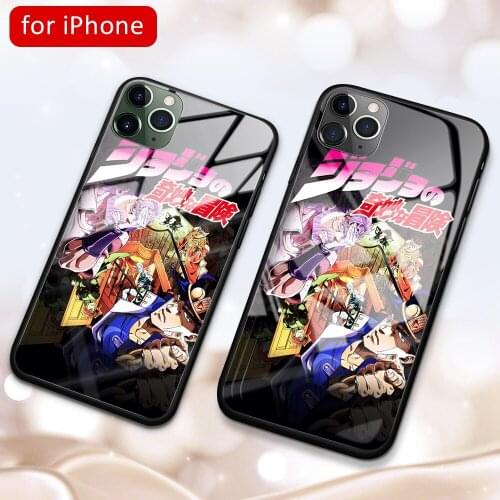 MimoseCase For Iphone 6s JoJo Bizarre Adventure Tempered Glass Case for Iphone 6 6s 7 8 Plus X Xr Xs Max 11ProMax DIY Phone Case