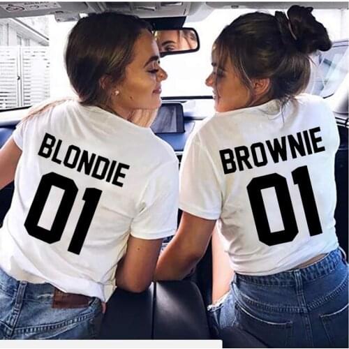 Lovers Couples Tee Casual Letter Printed Best Friend T-Shirt BFF Sister Women Girls Top Shirt Femme Cotton s Brownie Blondie 01