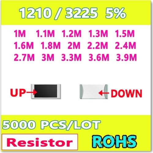 JASNPROSMA 1210 J 5% 5000pcs 1M 1.1M 1.2M 1.3M 1.5M 1.6M 1.8M 2M 2.2M 2.4M 2.7M 3M 3.3M 3.6M 3.9M smd 3225 OHM Resistor