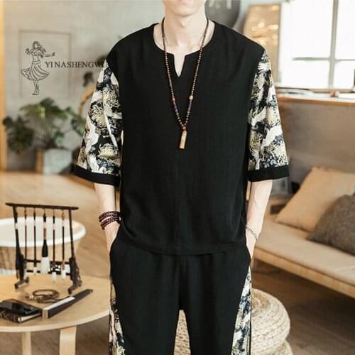 Kimono Japanese Men Crane Short-Sleeved T-shirts Embroidered Clothes Japan Harajuku Short Shirts Yukata Haori Cardigan Costumes