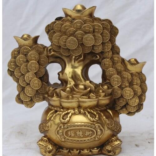Zhmui8800284007++8" Chinese Brass treasure bowl Yuan Bao Toad Spittor money tree wealth Statue