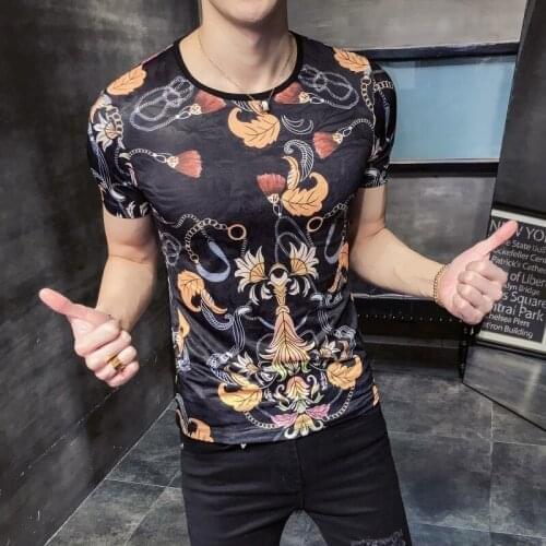 Fashion Print T Shirt Man Camiseta Black Ice Silk Short Tee Baroque Pantalon Moda Club Party Homme Hombre Manga Corta