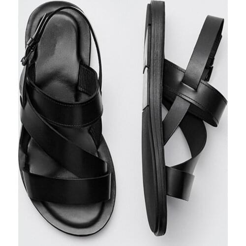 Jenny&Dave Men Shoes Summer Vintage Sandals Men Enlgand Fashion Solid Causal Cowhide Genuine Leather Comfortable Flat Shoes Man